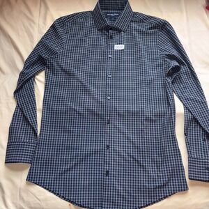 Mizzen Main Leeward Mens Medium Trim Fit Navy Blue Micro Check Dress Shirt